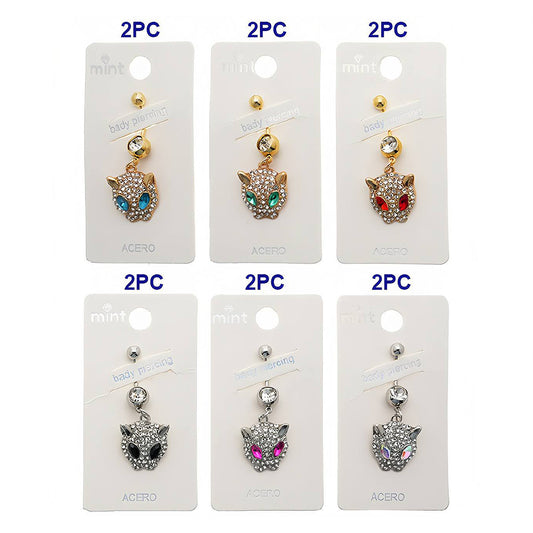 Rhinestone Cheetah Face Belly Navel Ring