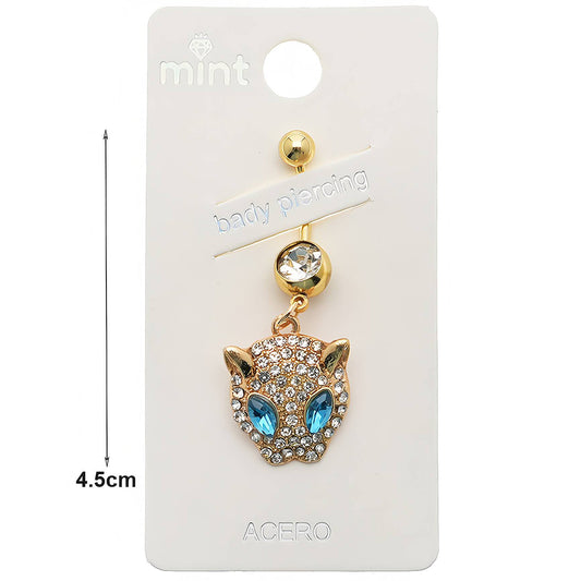 Rhinestone Cheetah Face Belly Navel Ring