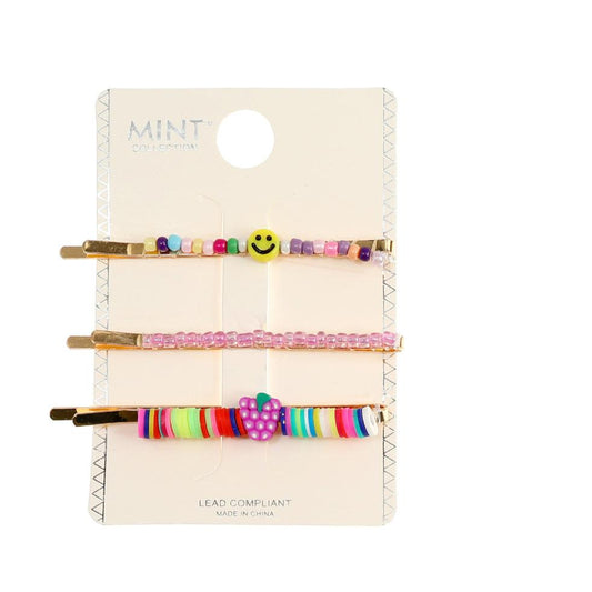 JH43495 - Beaded Smiley Face Hair Pin Set