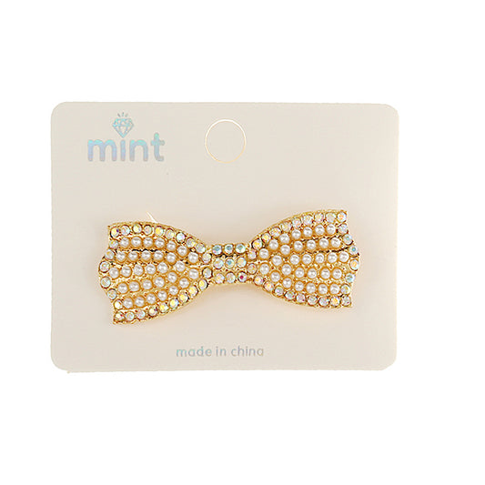 JH46521 - Rhinestone & Pearl Bow Clip