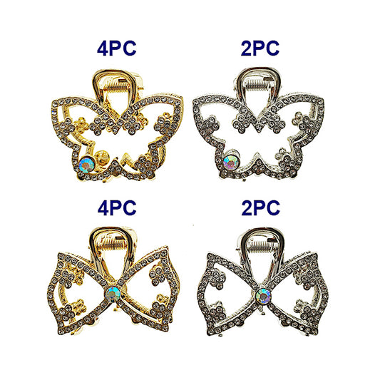 Rhinestone Butterfly & Bow Claw Clip