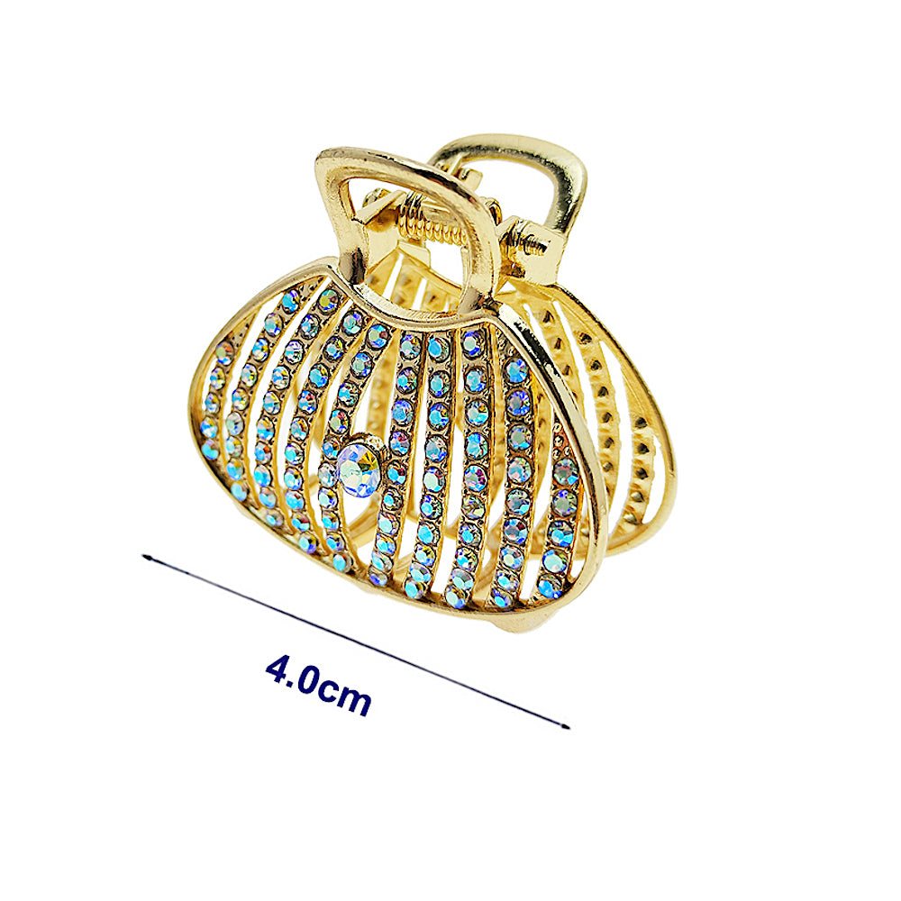 Rhinestone Oval & Bow Claw Clip