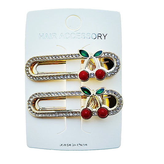 JH49702 - Rhinestone Cherry Hair Clips