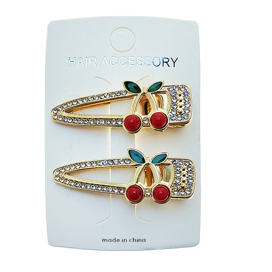 JH49703 - Rhinestone Cherry Hair Clips