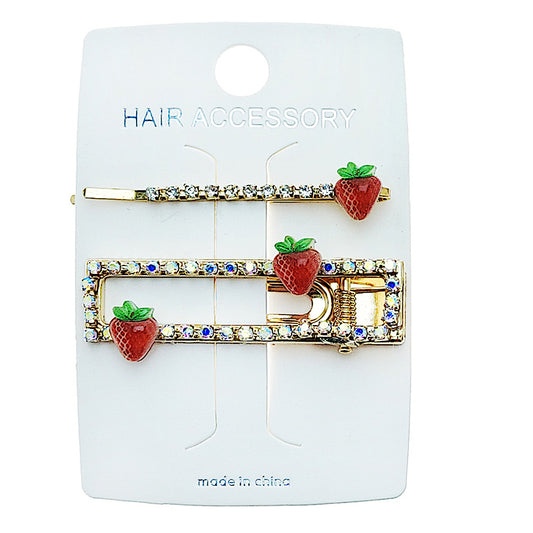 JH49764 - Rhinestone Strawberry Hair Clips