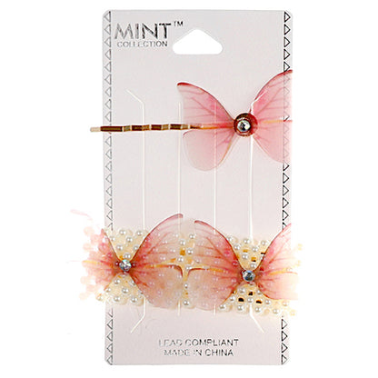 JH37552 - Chiffon Butterfly Pearl Hair Clip