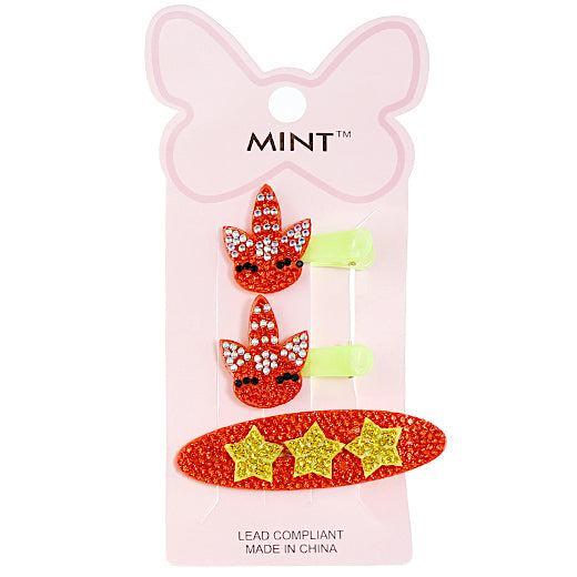 JH38954 - Rhinestone Unicorn Hair Clip Set