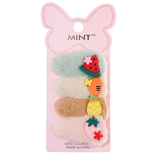 JH39962 - Faux Fur Fruit Hair Clip Set