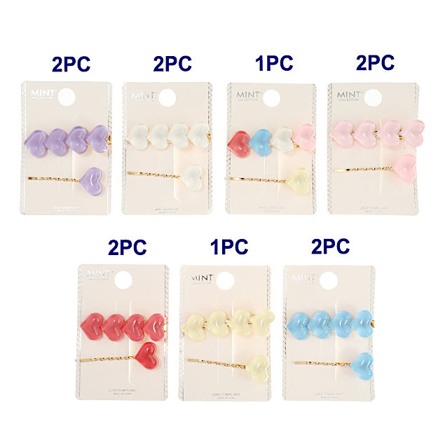 JH43484 - Resin Bubble Heart Hair Clip Set