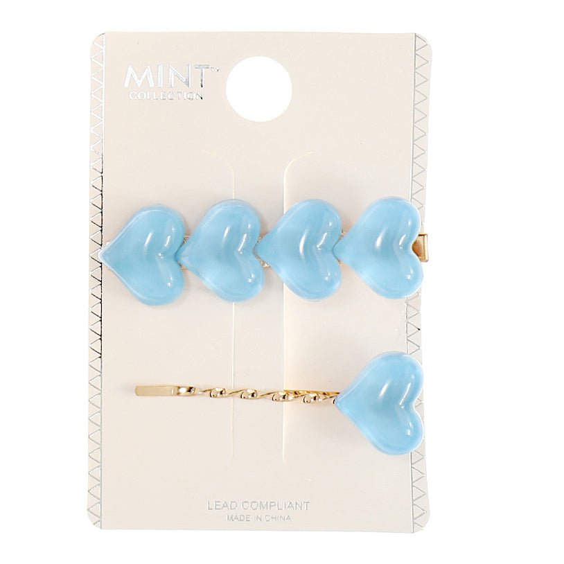 JH43484 - Resin Bubble Heart Hair Clip Set