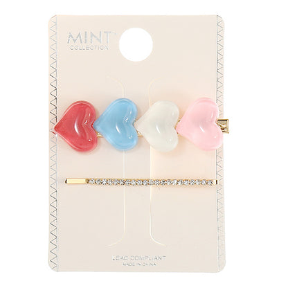 JH43489 - Resin Bubble Heart Hair Clip Set