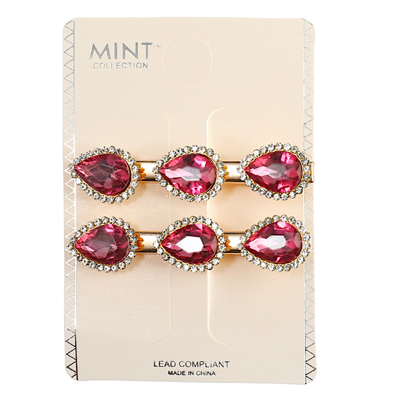 JH43493-1 - Crystal Teardrop Hair Clip Set