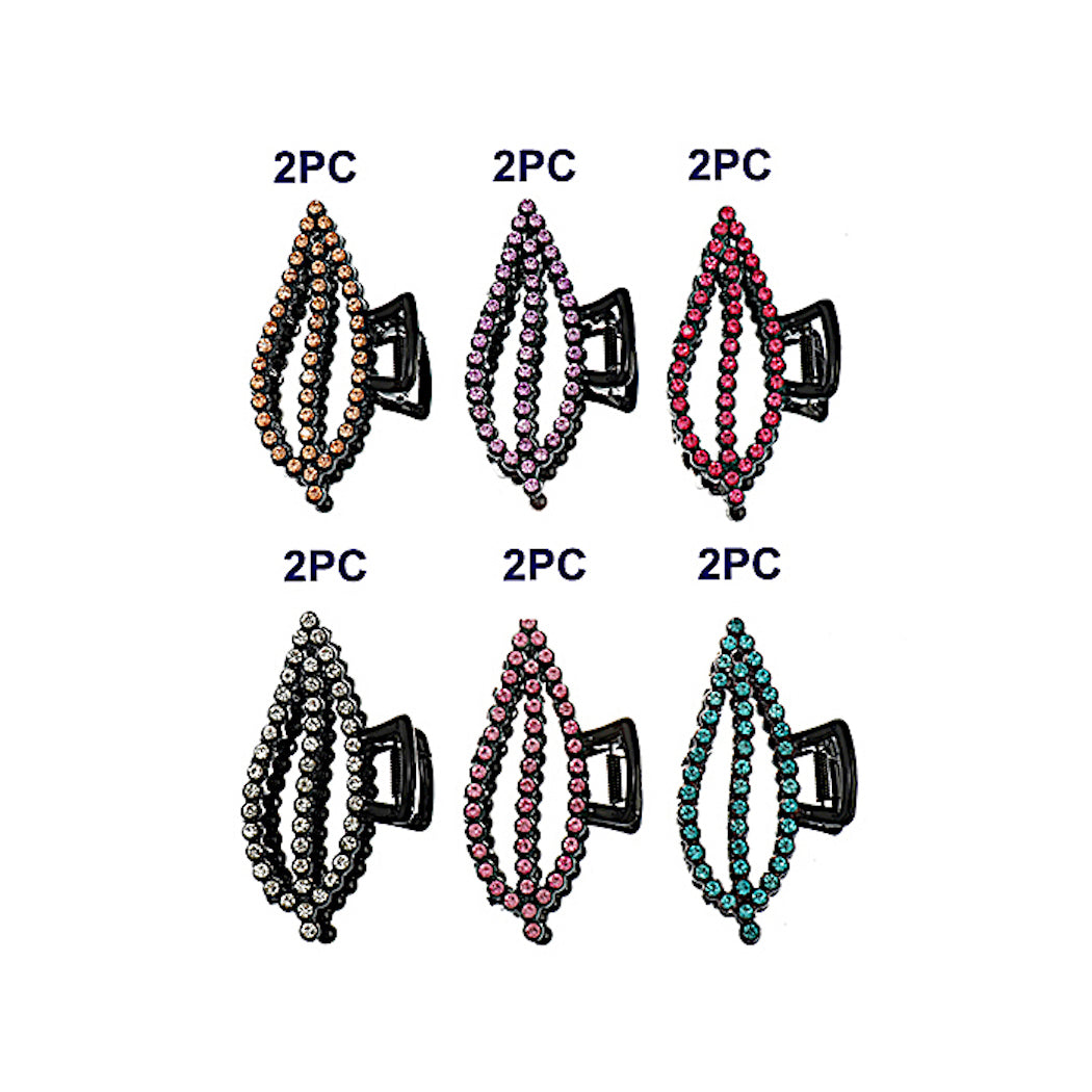 JH44195 - Rhinestone Studded Leaf Claw Clip