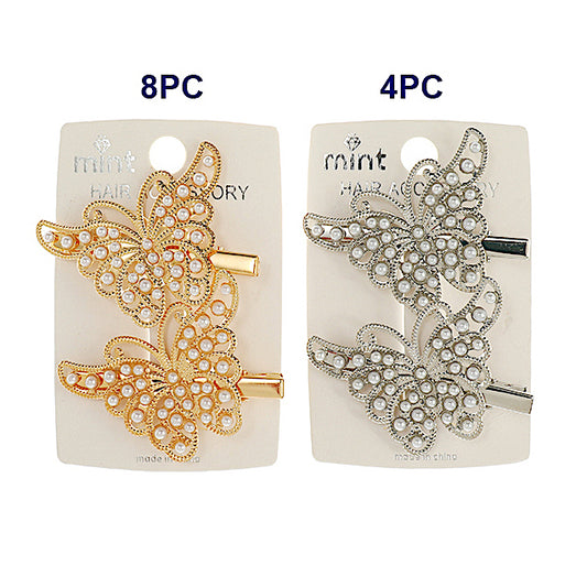 JH45637 - Filigree Pearl Butterfly Hair Clips