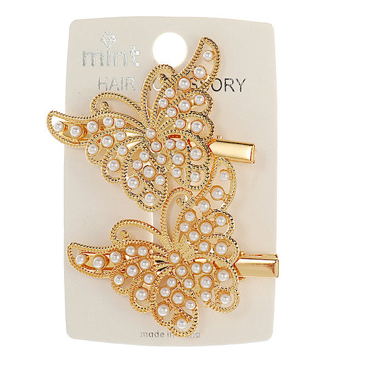 JH45637 - Filigree Pearl Butterfly Hair Clips