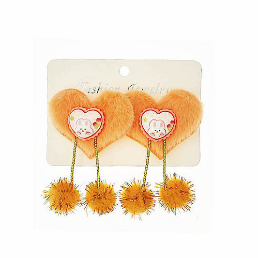 Faux Fur Bunny Heart Pom Pom Hair Clips