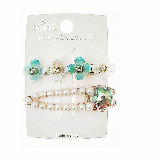 JH46698 - Flower & Pearl Hair Clip Set