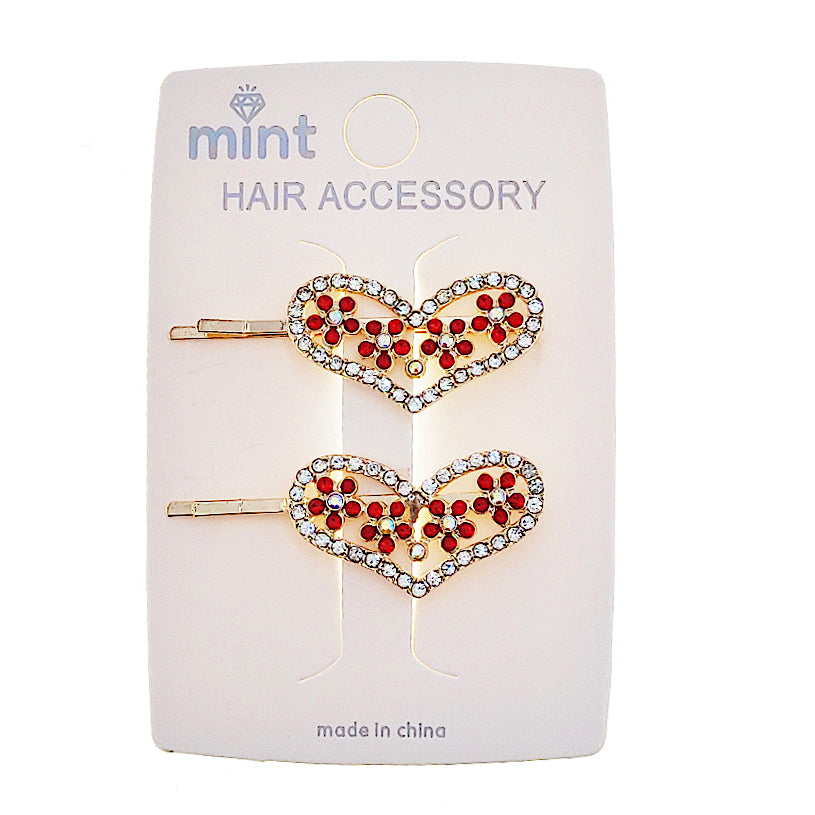 JH46824 - Flower Accent Heart Hair Pins