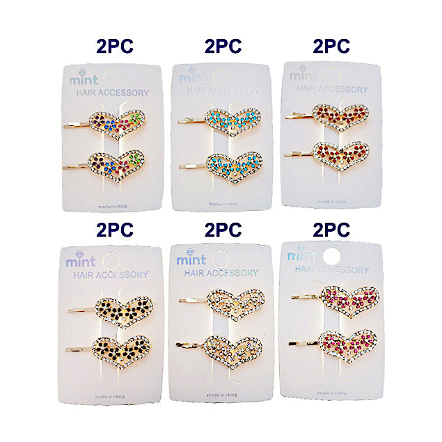 JH46824 - Flower Accent Heart Hair Pins