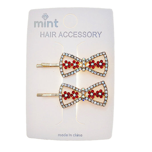 JH46827 - Flower Accent Bow Hair Pins