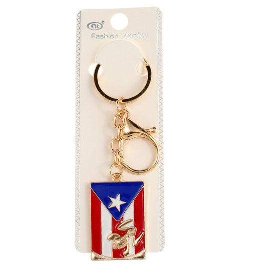 JK42411-Puerto Rico Gold Rectangle Flag Keychain