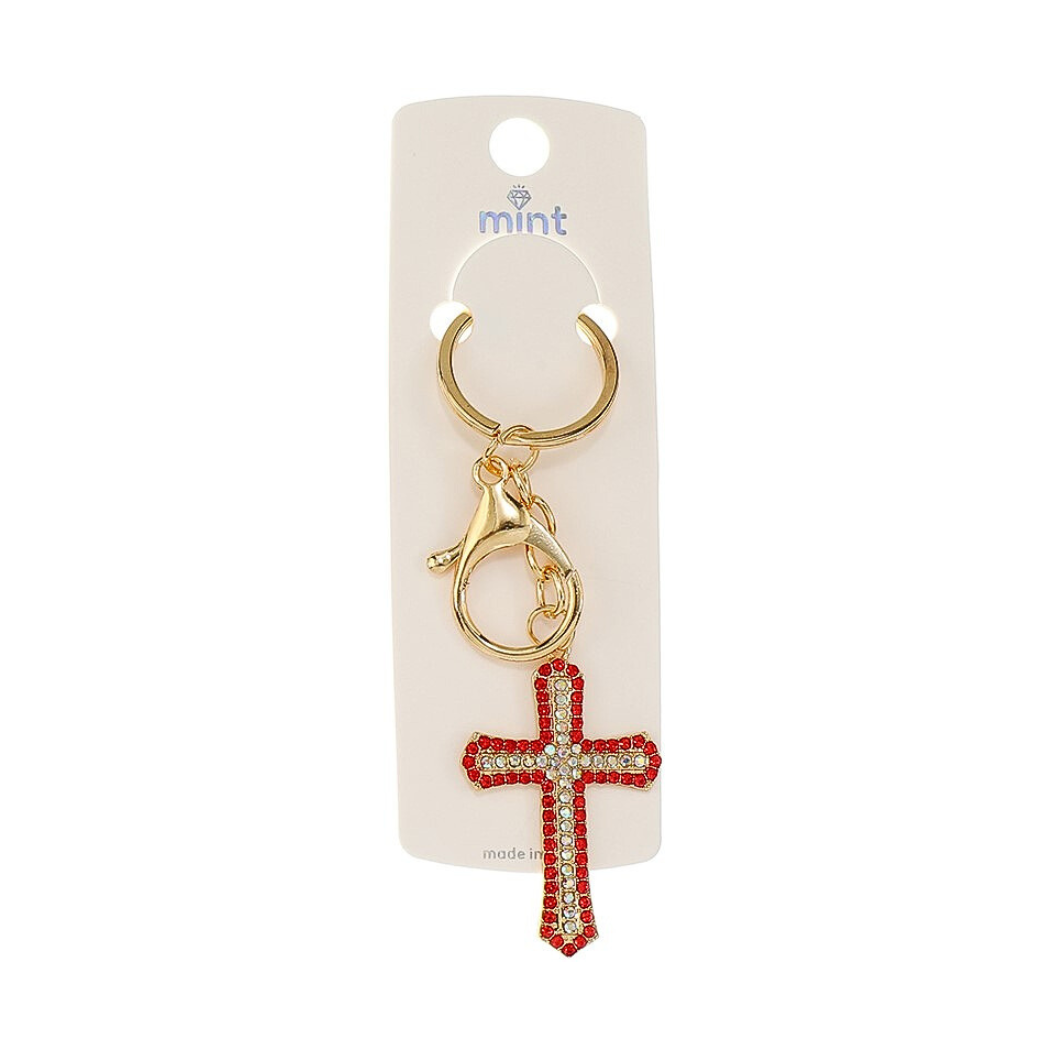 JK46382 -  Rhinestone Vintage Cross Keychain