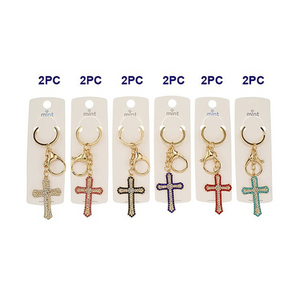 JK46382-Rhinestone Vintage Cross Keychain