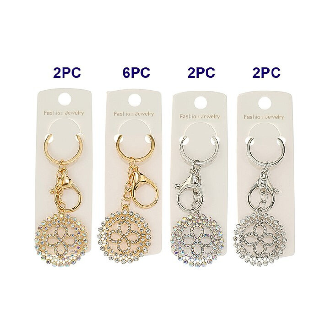 JK46383 - Rhinestone Clover Circle Keychain