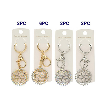 JK46383-Rhinestone Clover Circle Keychain