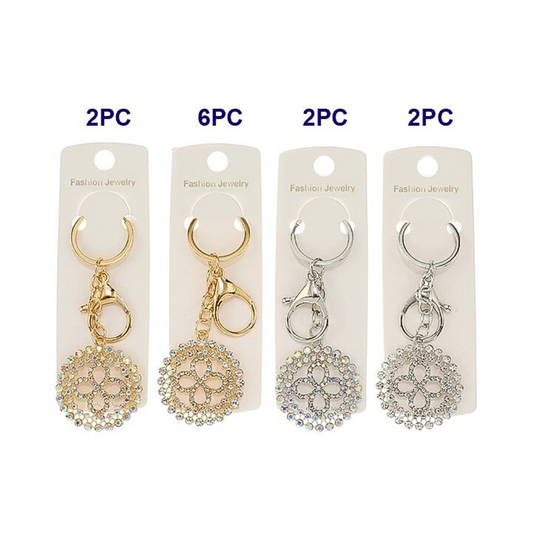 JK46383 - Rhinestone Clover Circle Keychain