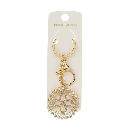 JK46383-Rhinestone Clover Circle Keychain