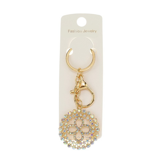 JK46383 - Rhinestone Clover Circle Keychain