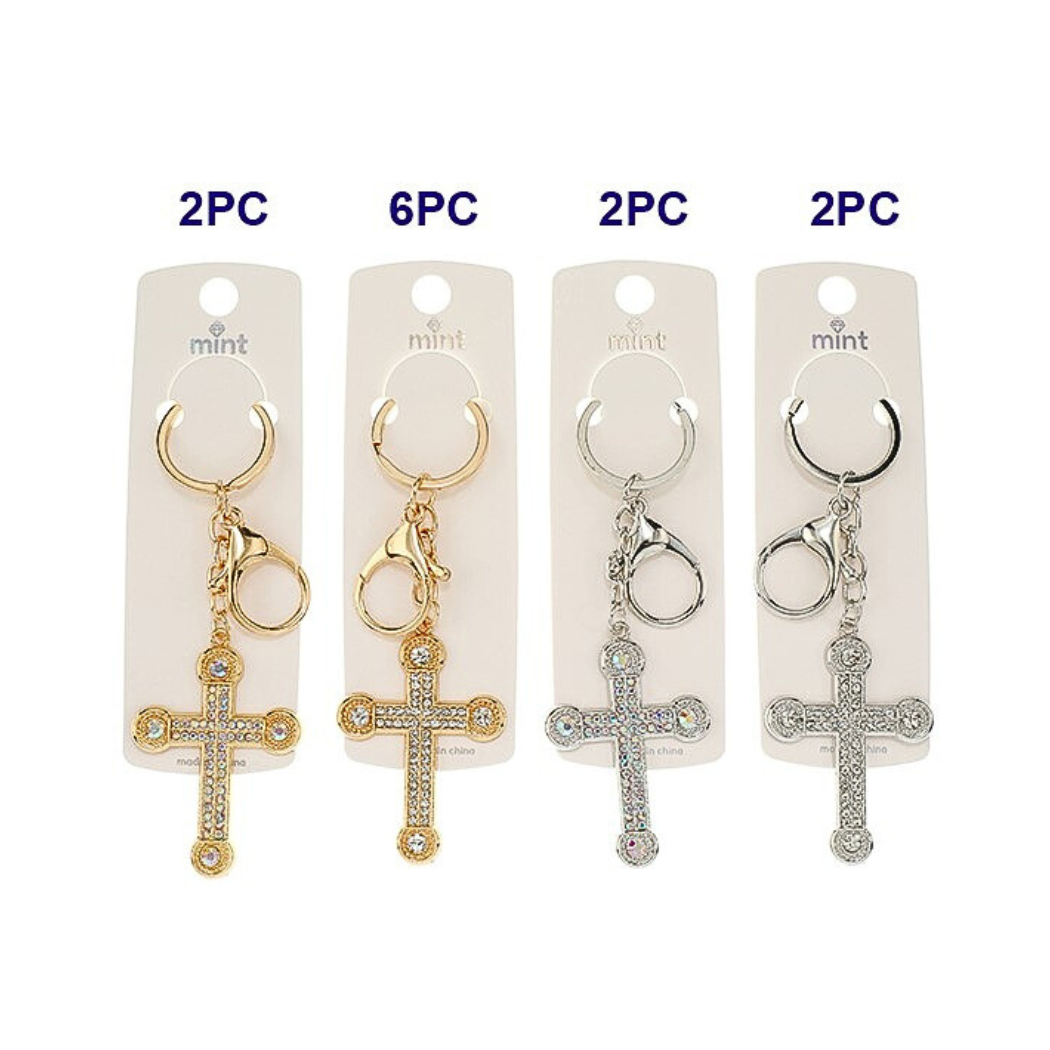 JK46389 - Rhinestone Cross Keychain