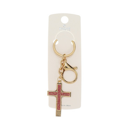 JK46744-Rhinestone Red Cross Keychain