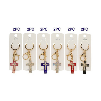 JK46745-Rhinestone White Cross Keychain