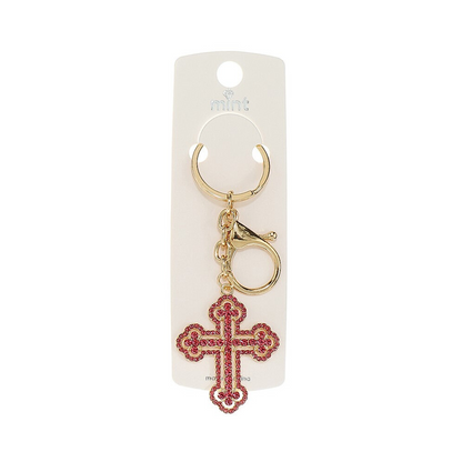 JK46746-Rhinestone Vintage Cross Keychain