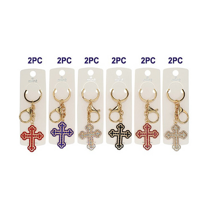 JK46746-Rhinestone Vintage Cross Keychain