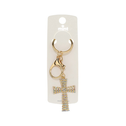 JK46747-Rhinestone Cross Keychain