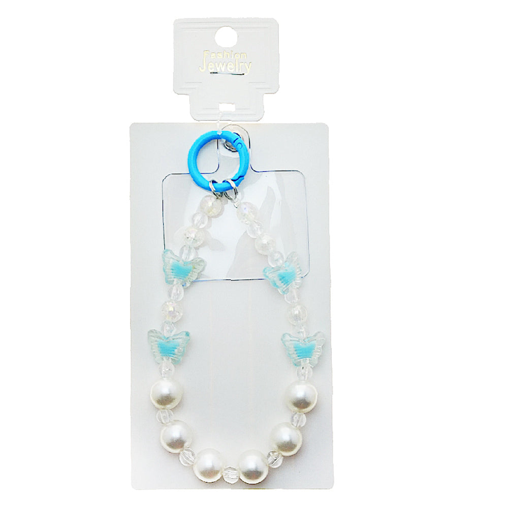 Handmade Butterfly & Pearl Beaded Phone Charm Strap Keychain