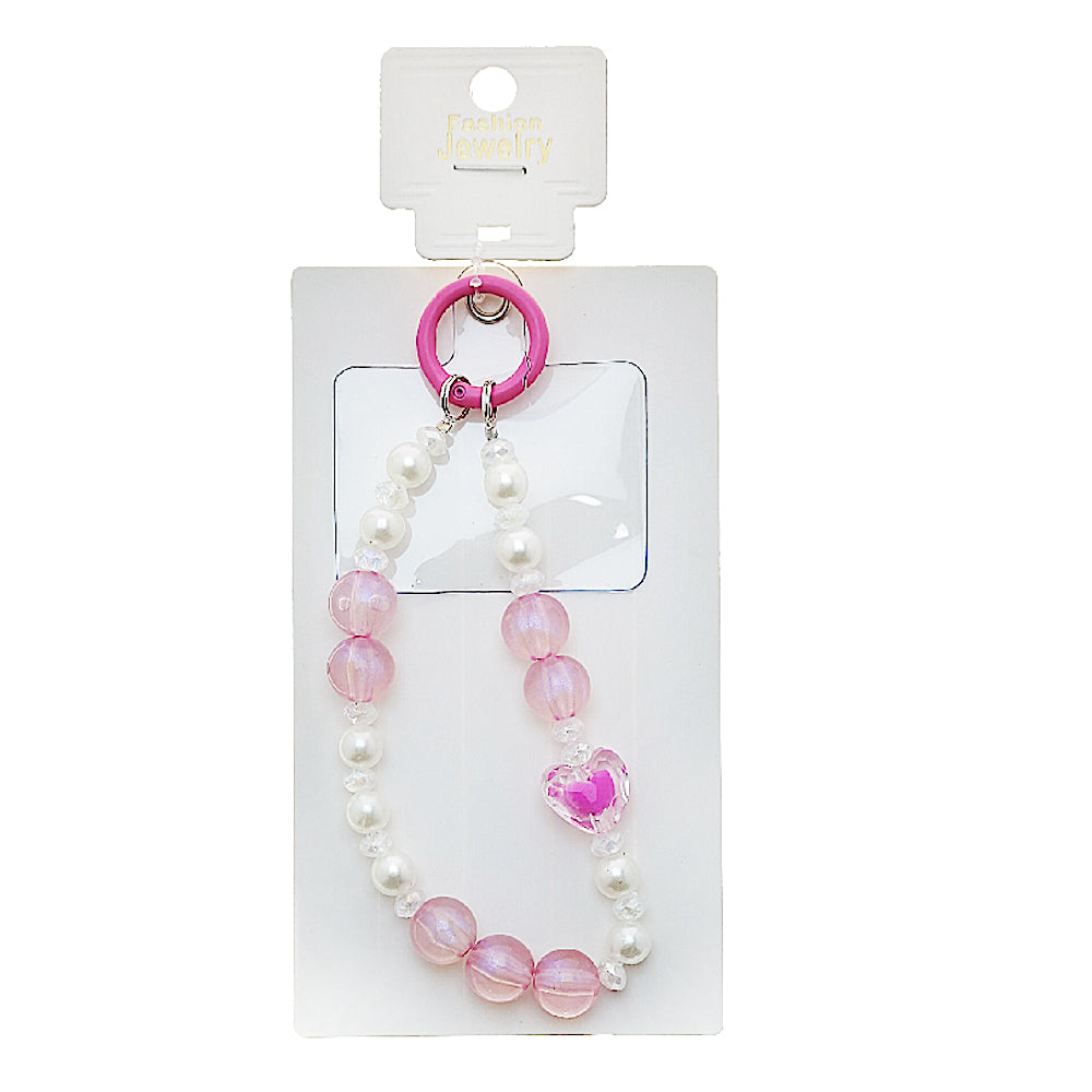 Handmade Heart & Pearl Beaded Phone Charm Strap Keychain
