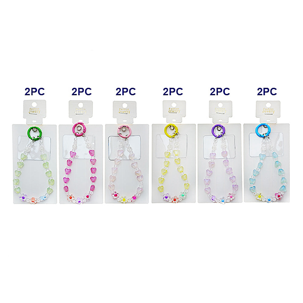 Handmade Heart & Flower Beaded Phone Charm Strap Keychain