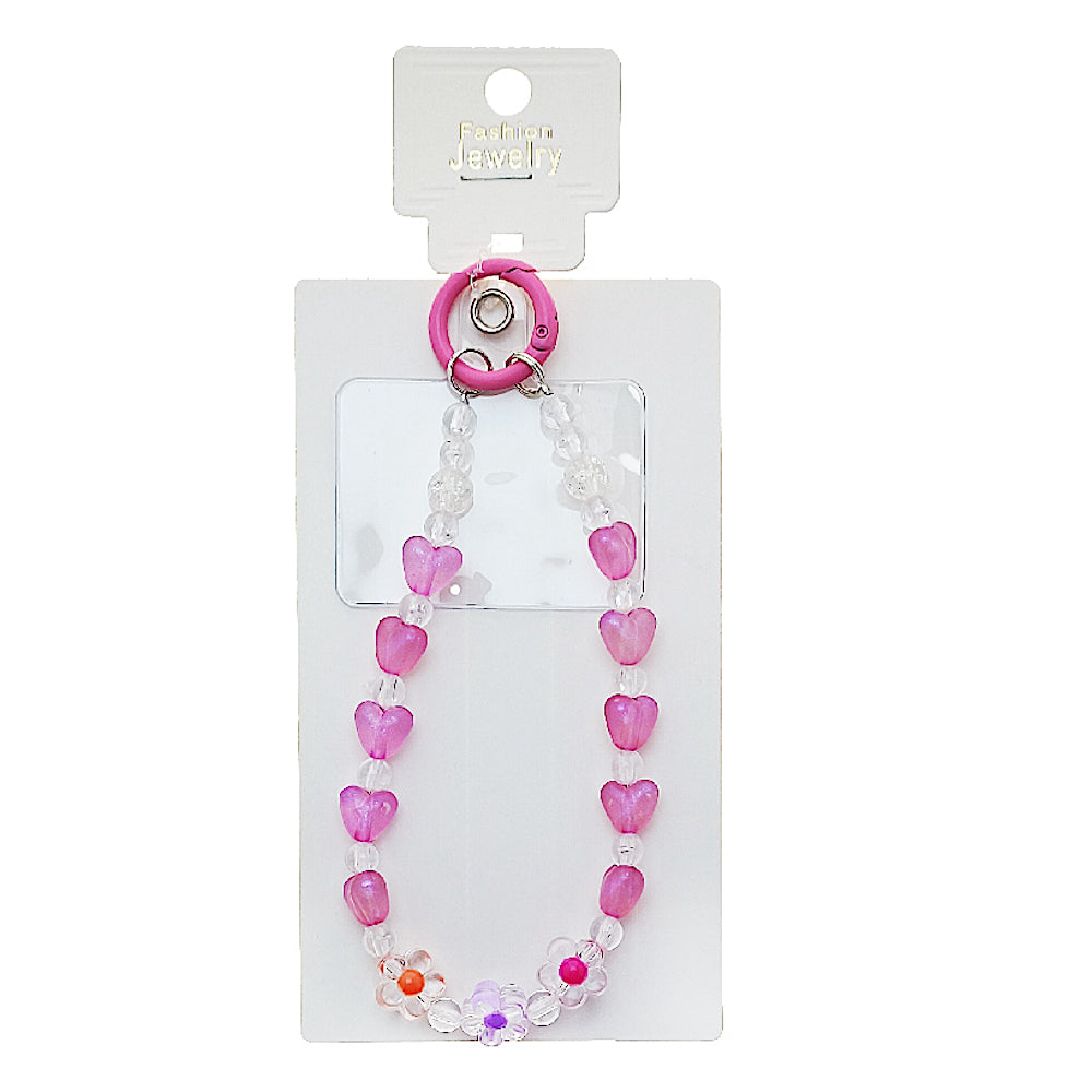 Handmade Heart & Flower Beaded Phone Charm Strap Keychain