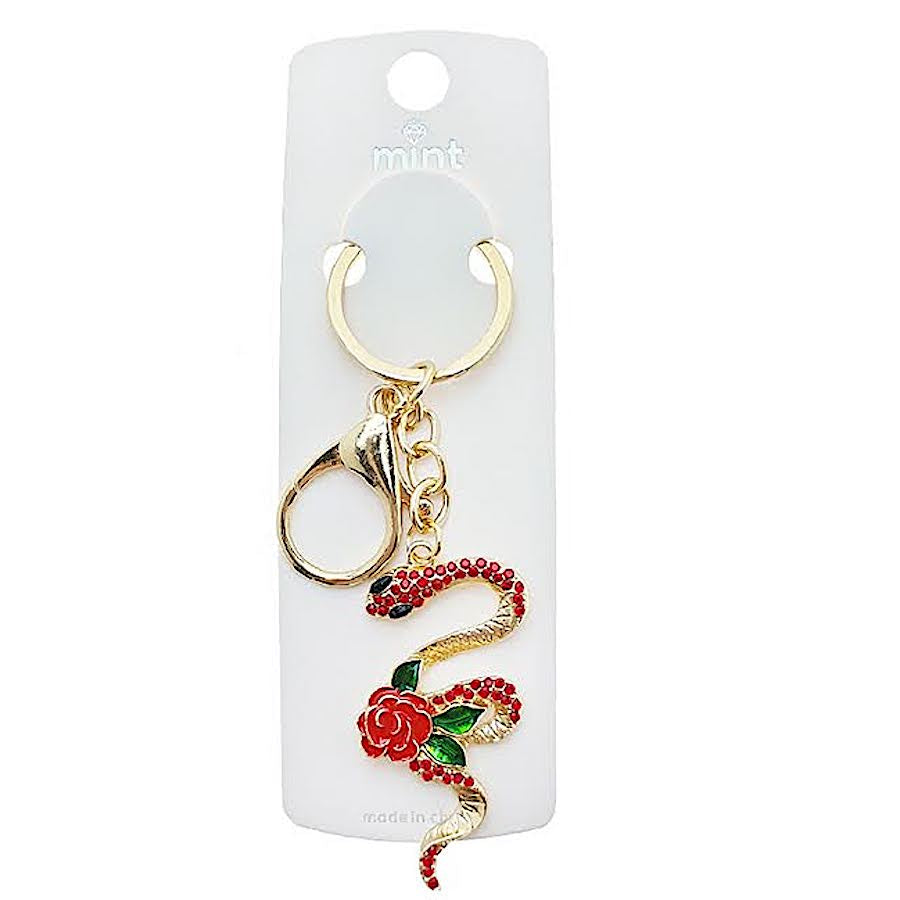 Rhinestone Rose Snake Keychain