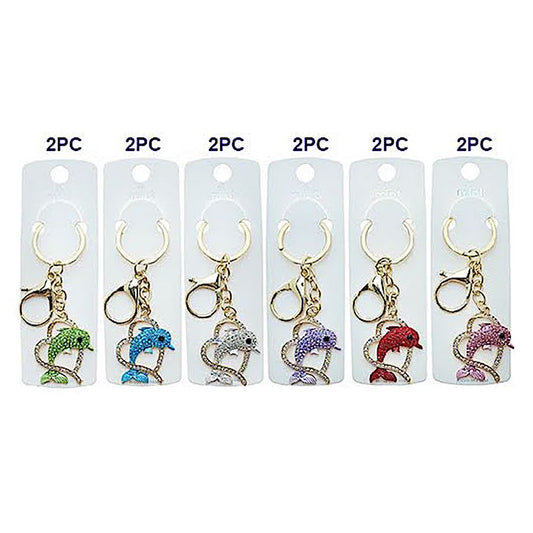 Rhinestone Dolphin Heart Keychain