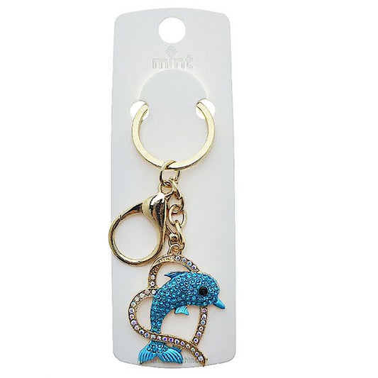 Rhinestone Dolphin Heart Keychain
