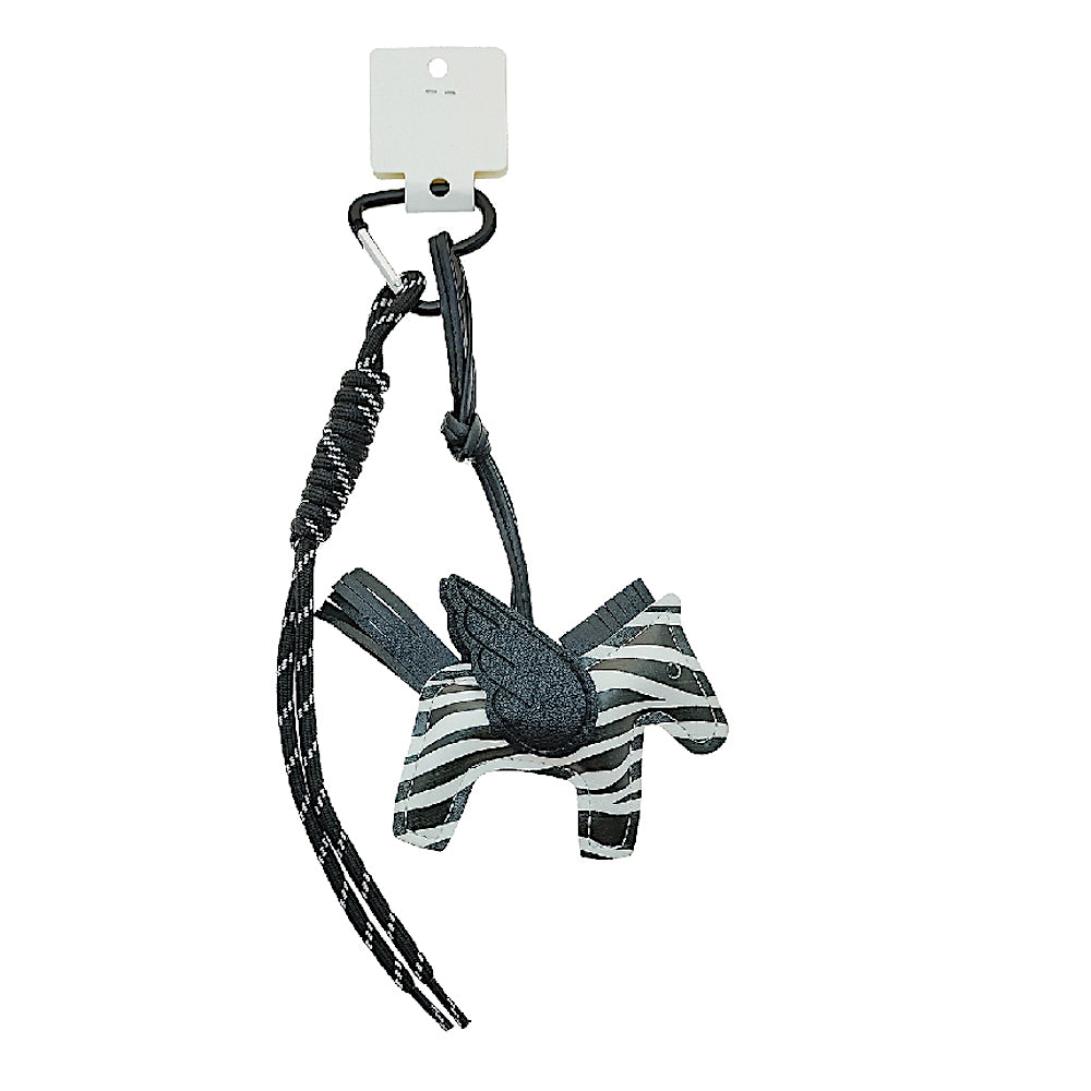 Leather Winged Zebra Braided Rope Keychain