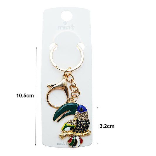 Rhinestone Perched Toucan Keychain
