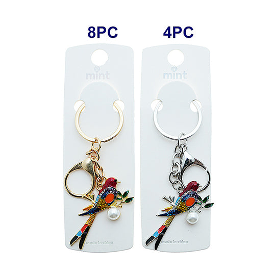 Rhinestone Enamel Perched Bird Keychain