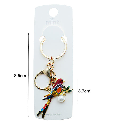 Rhinestone Enamel Perched Bird Keychain