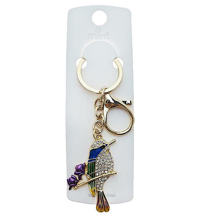 Rhinestone Perched Sparrow Keychain